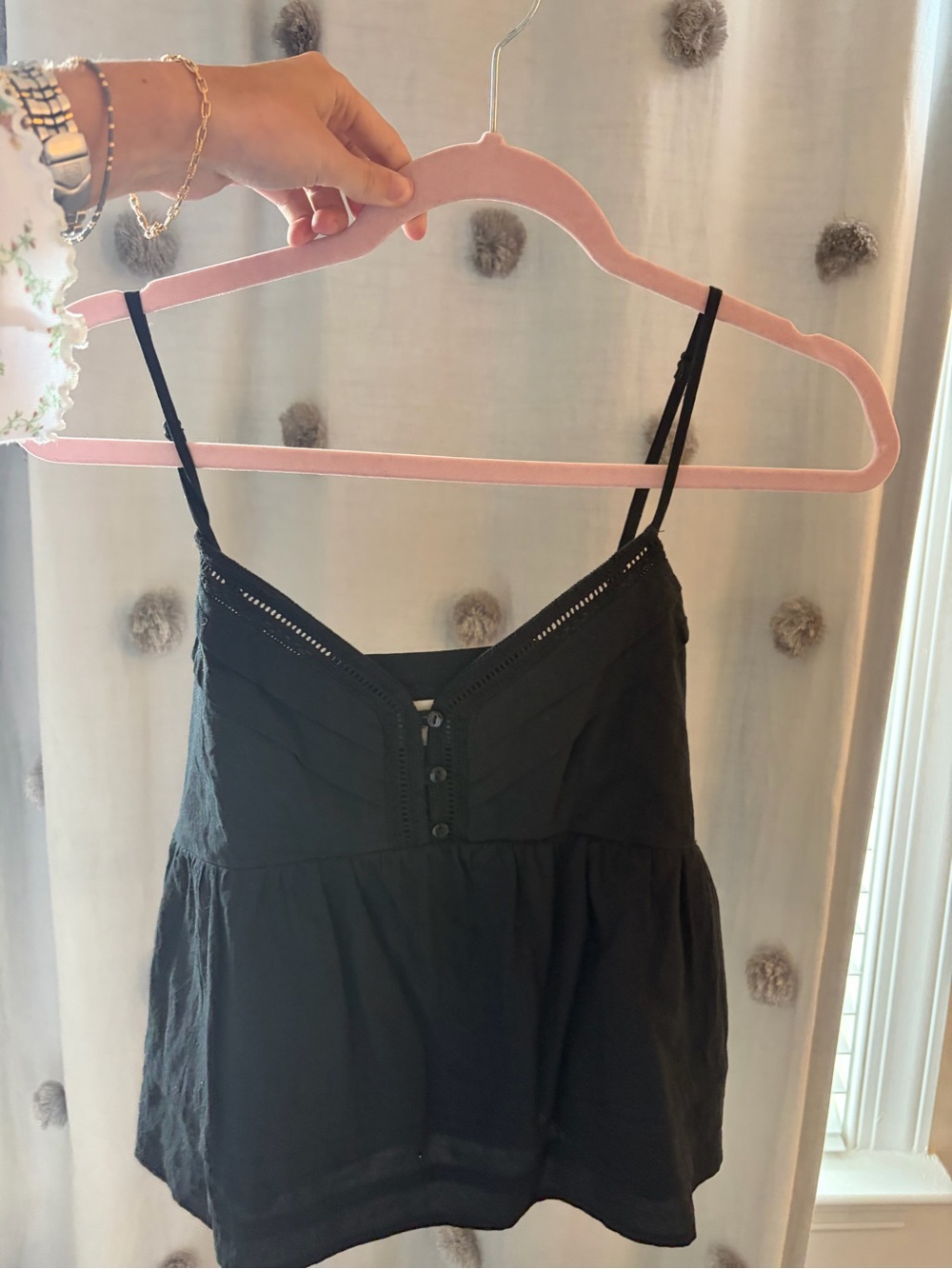 Universal Thread Black Crochet-Trim Spaghetti Tank